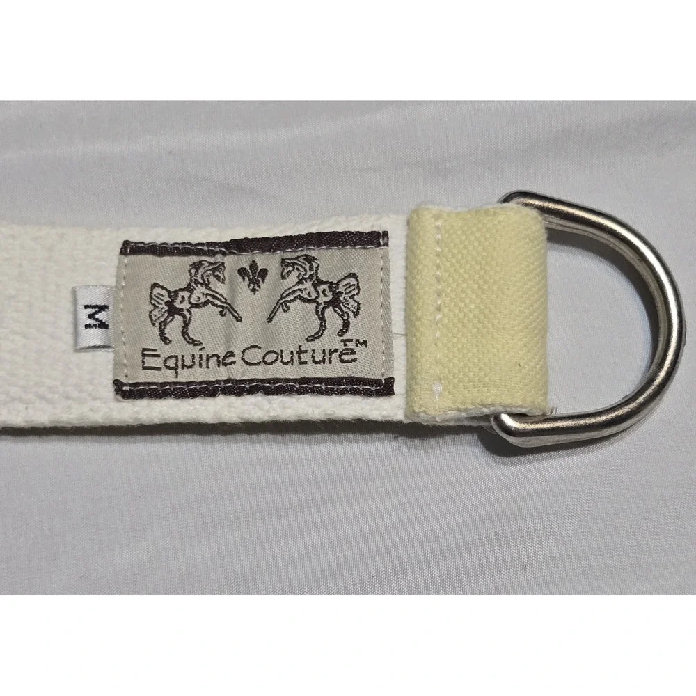 Equine Couture Fabric Cotton D-Ring Belt Yellow Horses Embroidered Rare Size Med